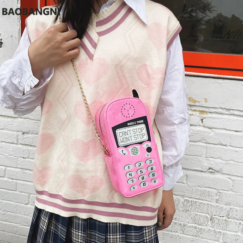 Mobile Phone Chain Crossbody Bag Reflective Purses Girls Shoulder Novelty Clutch