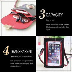 Red Leather Clutch Purse Handbag Mini Bag with Touch Screen, Shoulder Strap
