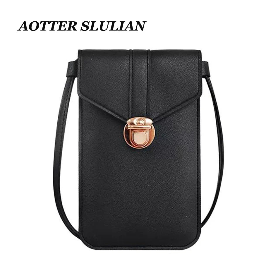 Red Leather Clutch Purse Handbag Mini Bag with Touch Screen, Shoulder Strap