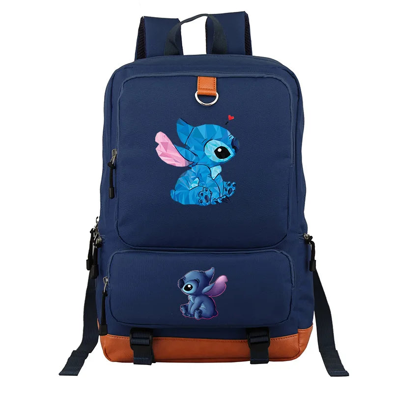 Stitch Schoolbag Leather Backpack Men Laptop Pink Women Travel Book Bag