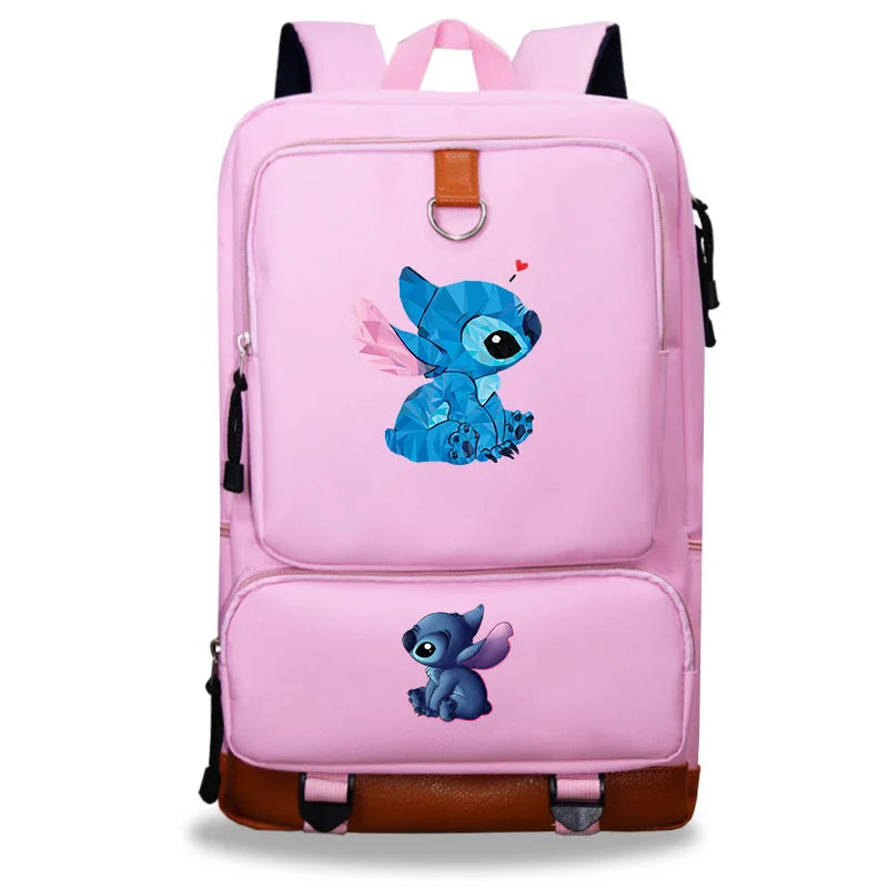 Stitch Schoolbag Leather Backpack Men Laptop Pink Women Travel Book Bag