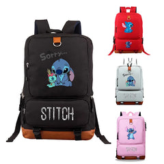 Stitch Schoolbag Leather Backpack Men Laptop Pink Women Travel Book Bag