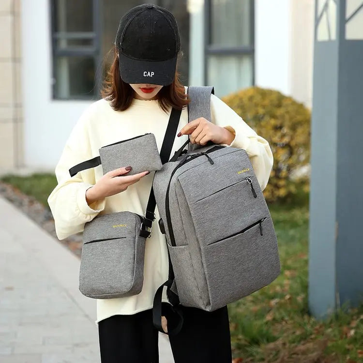 Men's Backpack Set 3 Pcs Male Shoulder Bag Teen Student Book Bag