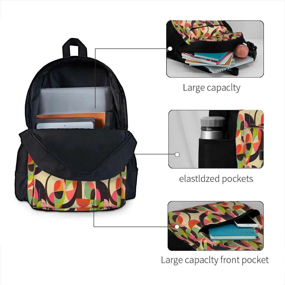 Modern Circles Abstract Geo Brights Backpacks Men's Bags Women School