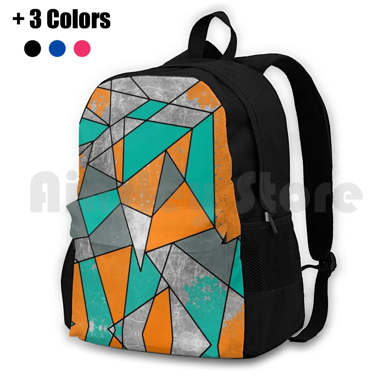 Modern Rustic Orange Teal Gray Silver Geometric Backpack
