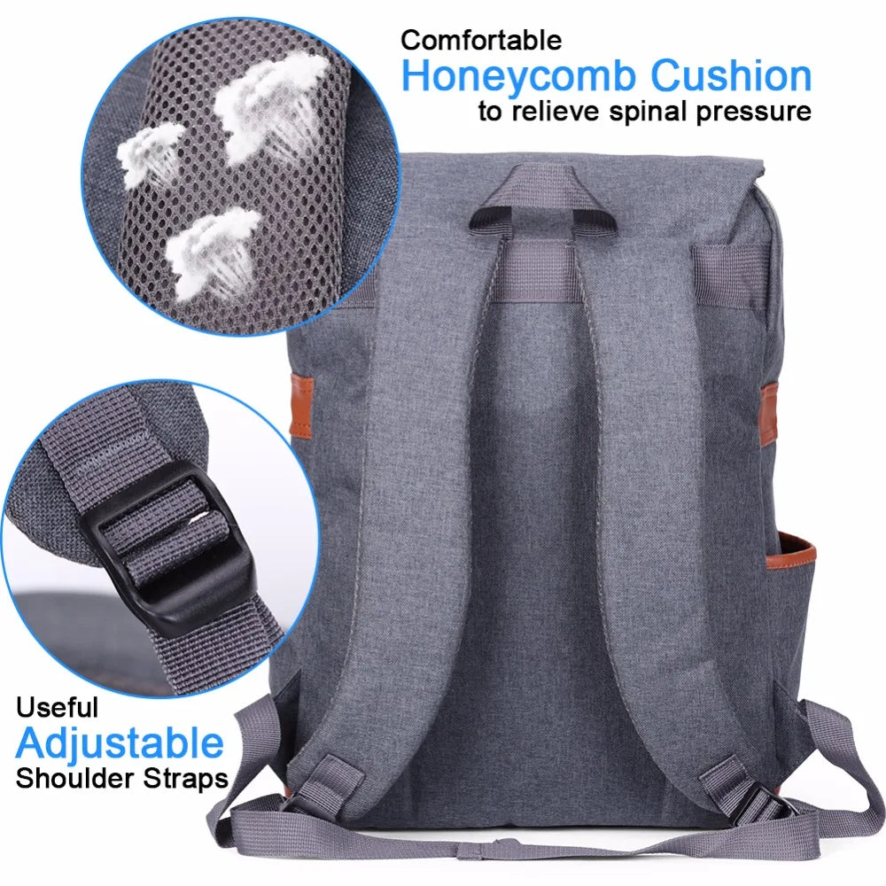 Vintage Laptop Backpack USB Charging Port Lightweight School Bag