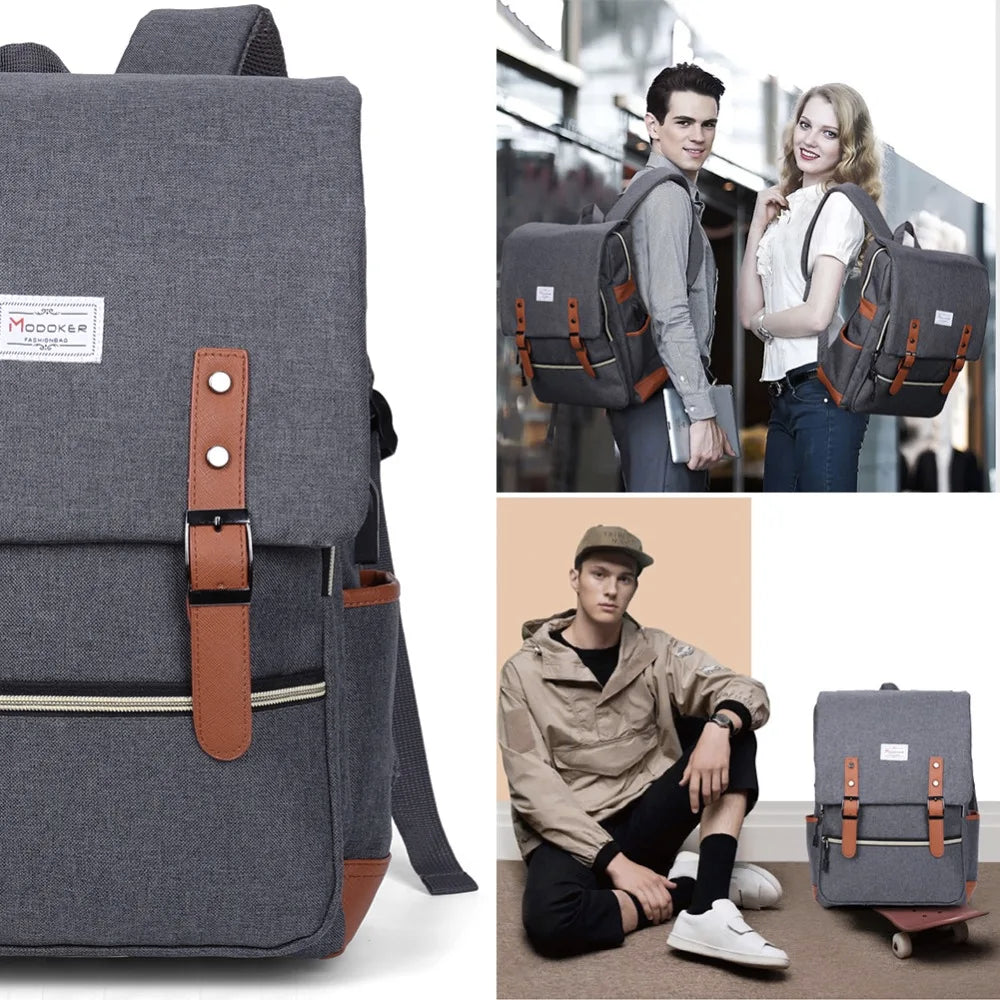 Vintage Laptop Backpack USB Charging Port Lightweight School Bag