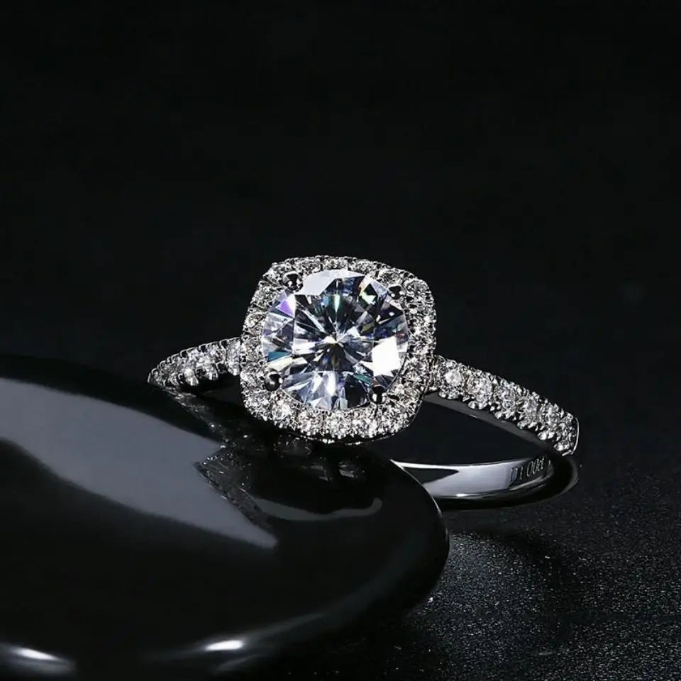 Moissanite Ring US Classic Square Bag Micro Inlay