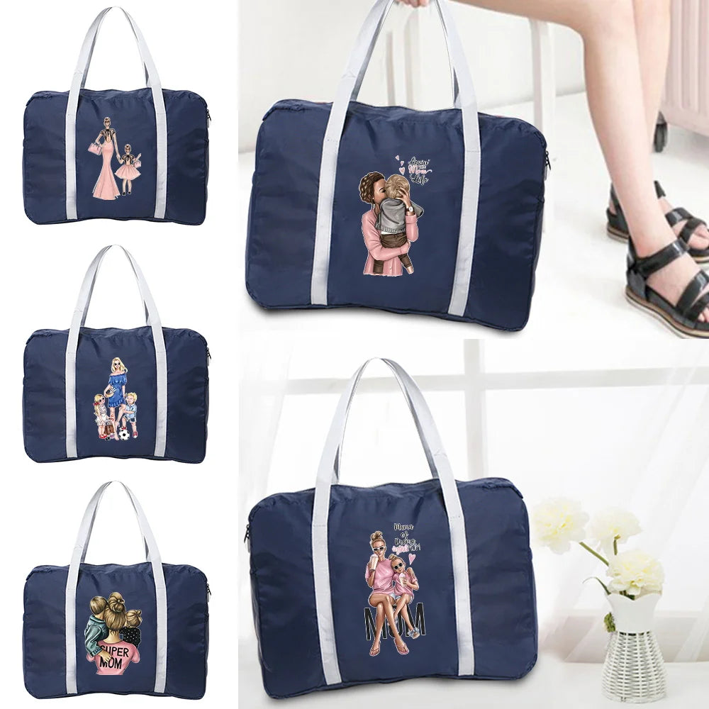 Mom Series Printed Travel Bags Large Capacity Bag Nylon Foldable Luggage Water P