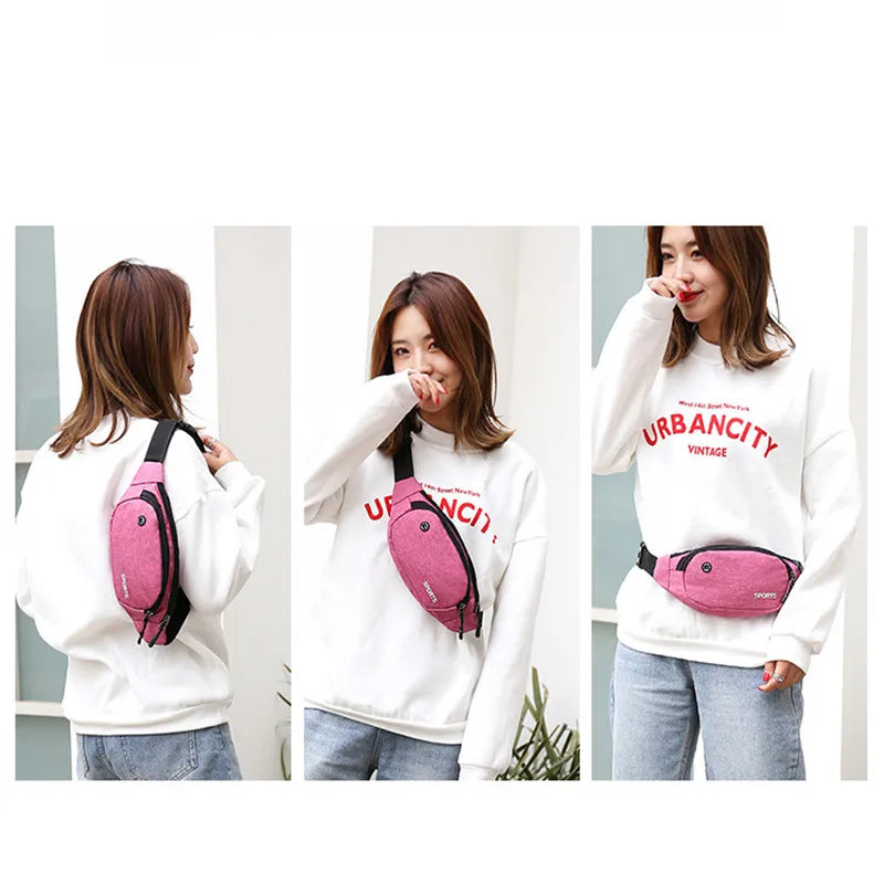 Pink Money Belt Nylon Waist Pack Chest Bag for Men Women