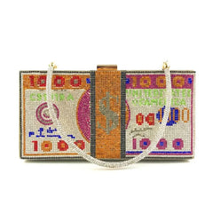 Rhinestone Money Clutch Purse for Women, 10000 Dollars Cash Stack Evening Bag