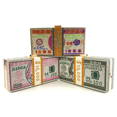 Rhinestone Money Clutch Purse $10,000 Cash Evening Bag