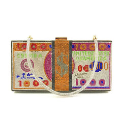 Rhinestone Money Clutch Purse $10,000 Cash Evening Bag