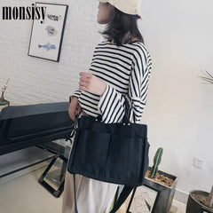 Monsisy Women Canvas Tote Shopping Bag Lady Shoulder Bag Big Capacity