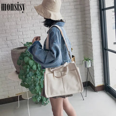 Monsisy Women Canvas Tote Shopping Bag Lady Shoulder Bag Big Capacity