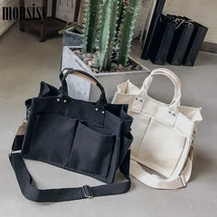 Monsisy Women Canvas Tote Shopping Bag Lady Shoulder Bag Big Capacity