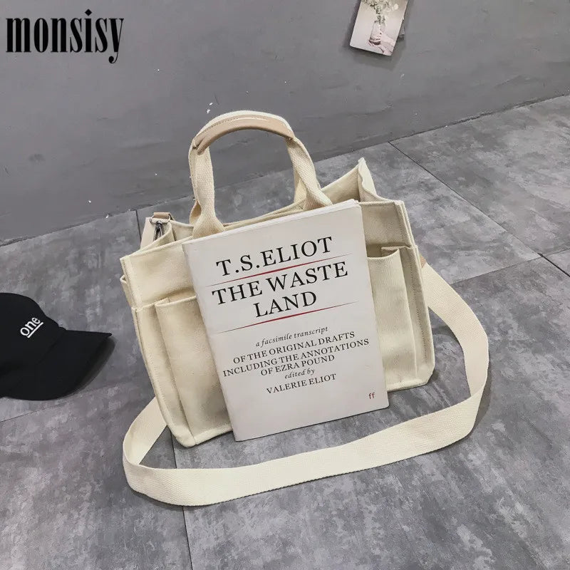 Monsisy Women Canvas Tote Shopping Bag Lady Shoulder Bag Big Capacity