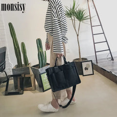 Monsisy Women Canvas Tote Shopping Bag Lady Shoulder Bag Big Capacity