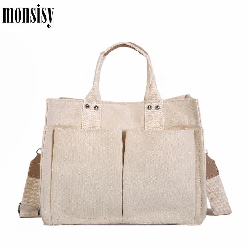 Monsisy Women Canvas Tote Shopping Bag Lady Shoulder Bag Big Capacity