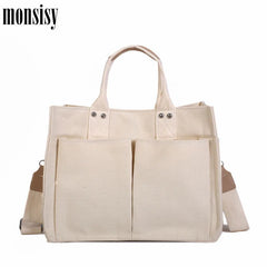 Monsisy Women Canvas Tote Shopping Bag Lady Shoulder Bag Big Capacity