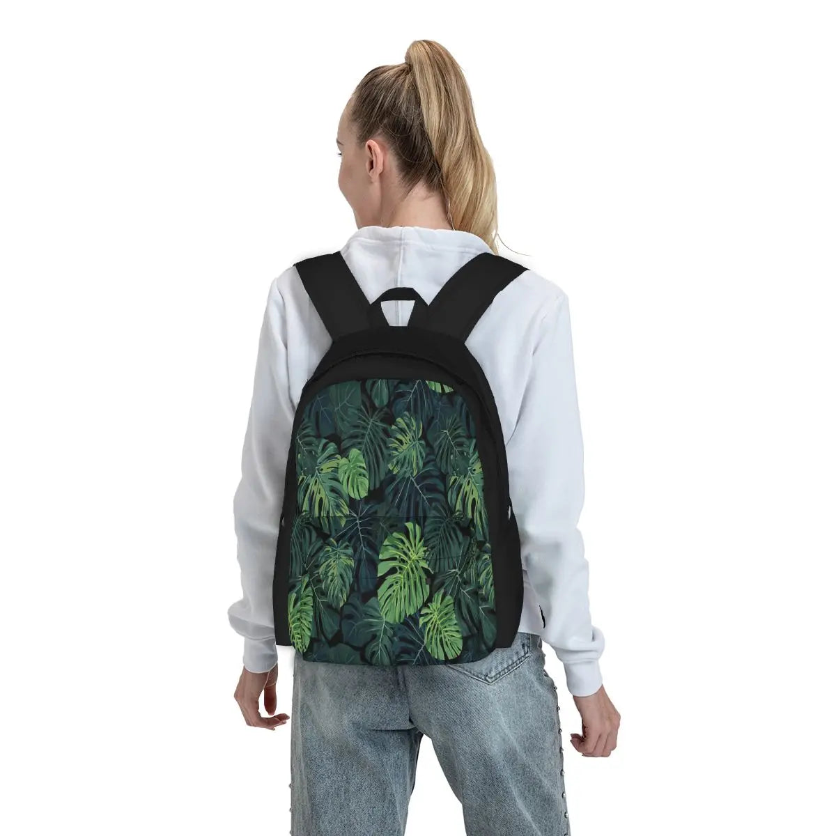 Monstera Leaves Backpacks Zipper Close Men's Women's Bag