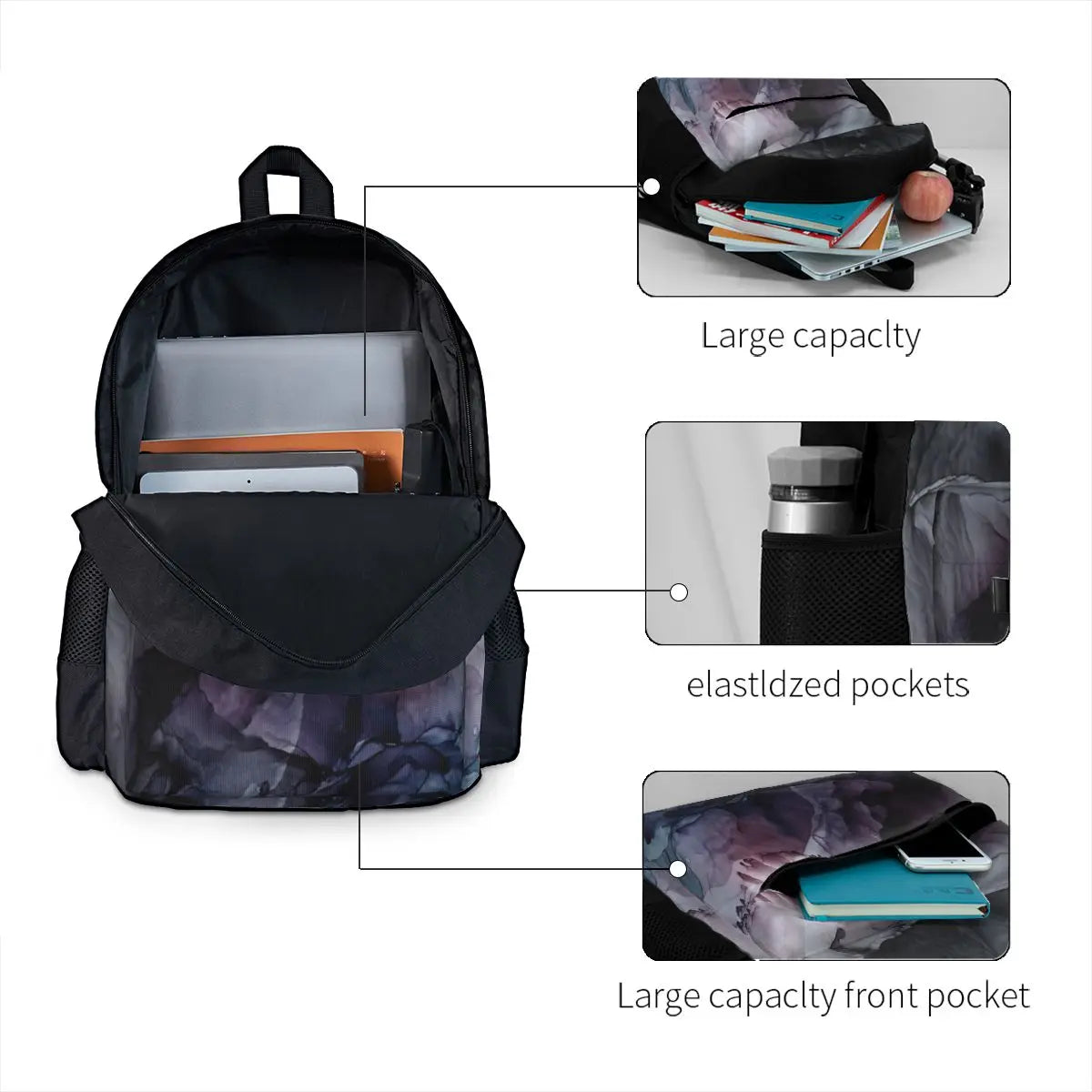 Moody Dark Chaos Inks Abstract 2 Backpacks Men's Women's Bag