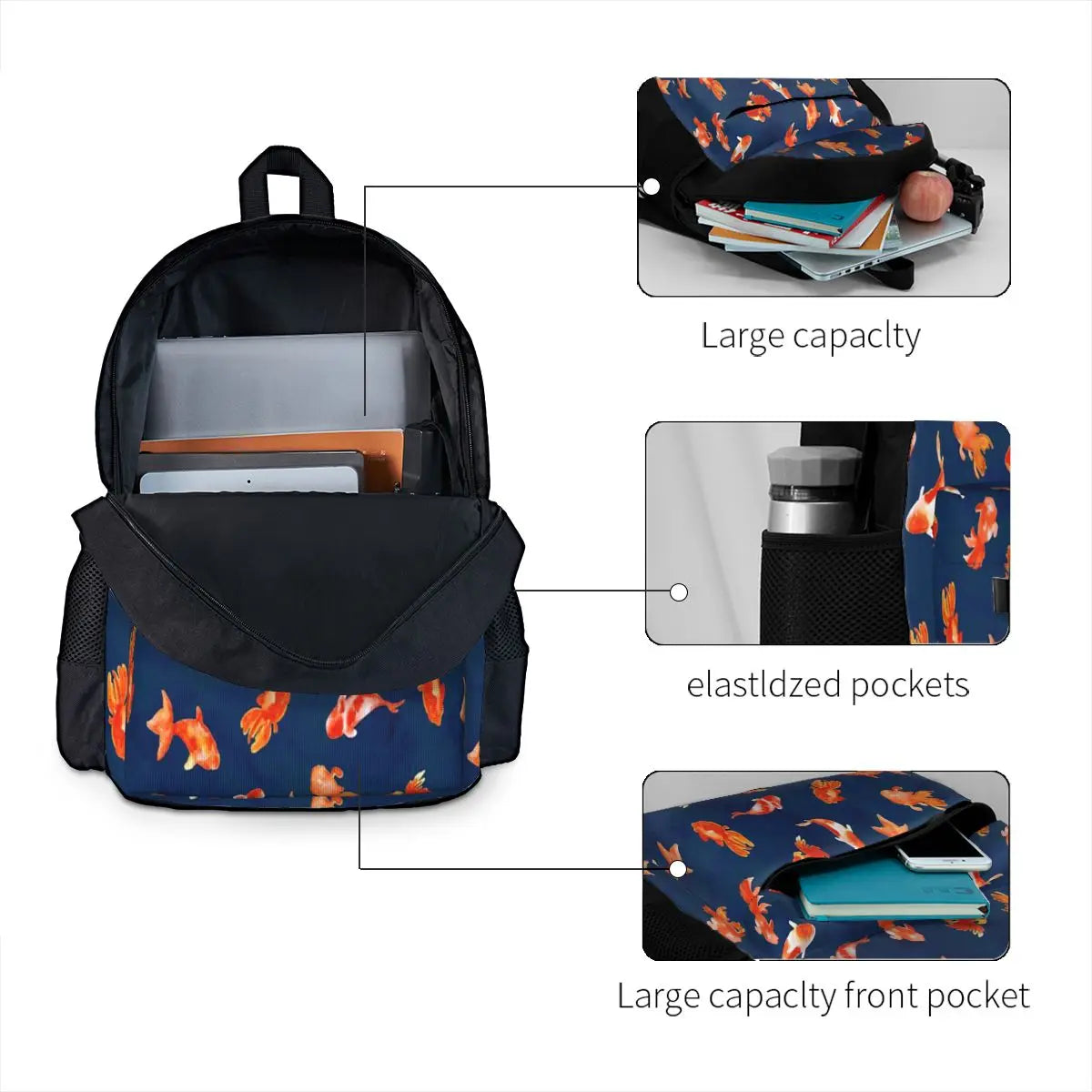 Moody Watercolor Goldfish Pond Backpacks Men's & Women's Unisex