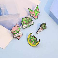 Moon Book Flower Wolf Enamel Pins Magic Crystal Witch Brooches
