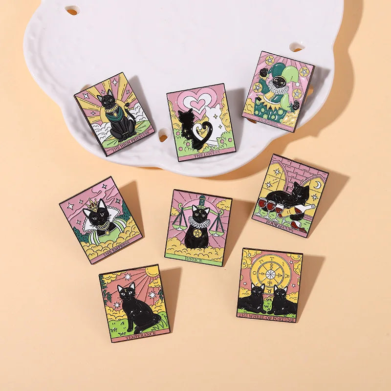 Punk Style Tarot Series Pin Moon Sun Star Skull Paint Halloween Accessory