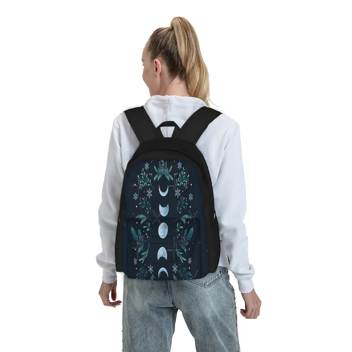 Moonlit Garden-Teal Snow Backpacks Men Women Mens B