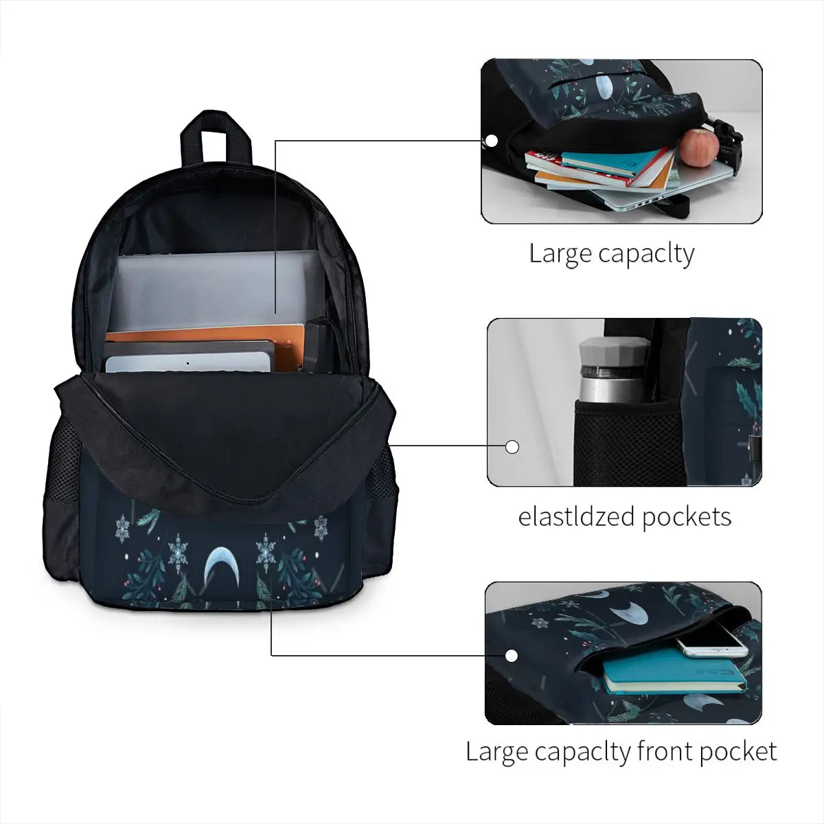 Moonlit Garden-Teal Snow Backpacks Men Women Mens B