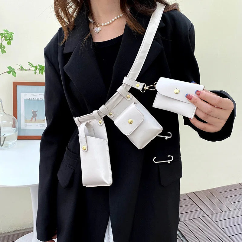 3Pcs Girl Chest Bags PU Leather Small Square Bag Purses
