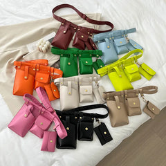 3Pcs Girl Chest Bags PU Leather Small Square Bag Purses