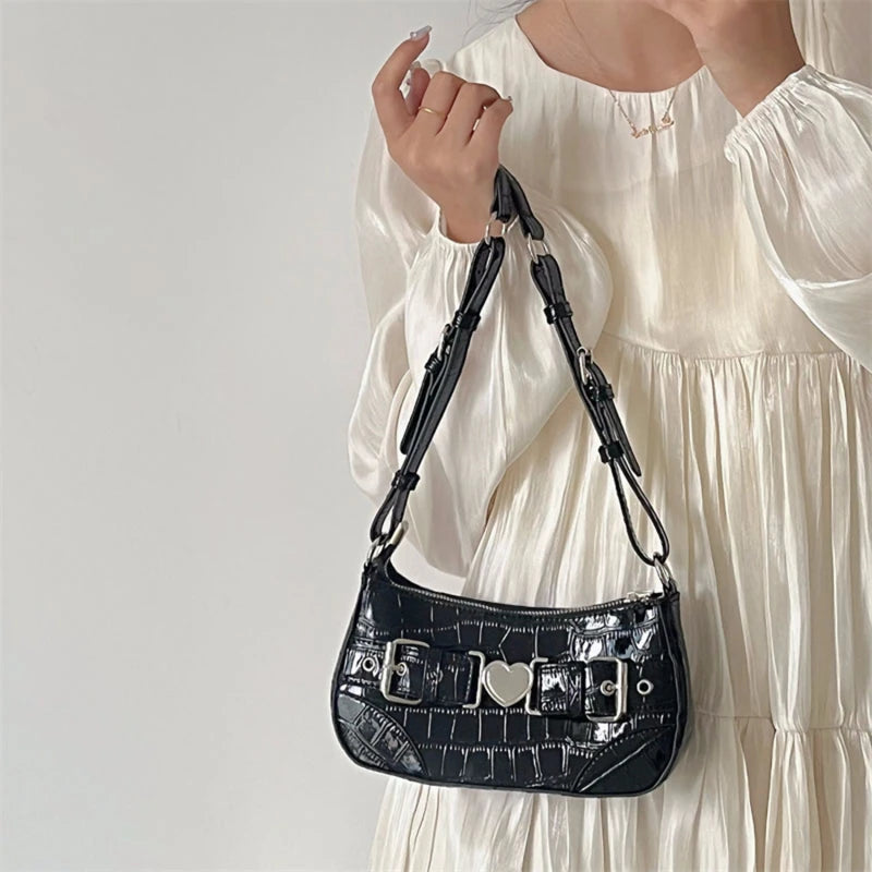 Crocodile Pattern Shoulder Bag Metal Heart Handbags
