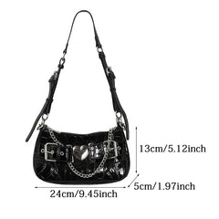 Crocodile Pattern Shoulder Bag with Metal Heart Detail