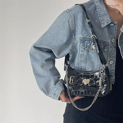 Crocodile Pattern Shoulder Bag Metal Heart Handbags