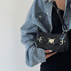 Crocodile Pattern Shoulder Bag Metal Heart Handbags