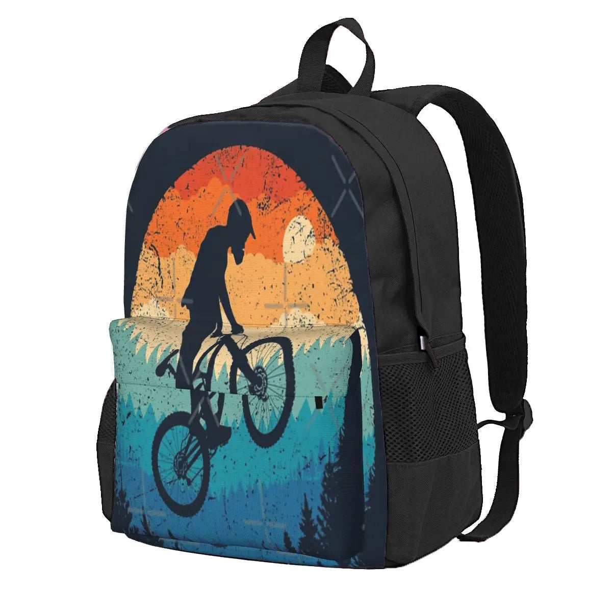 Retro Mountain Biking Backpack Print Zipper Men Women Bags