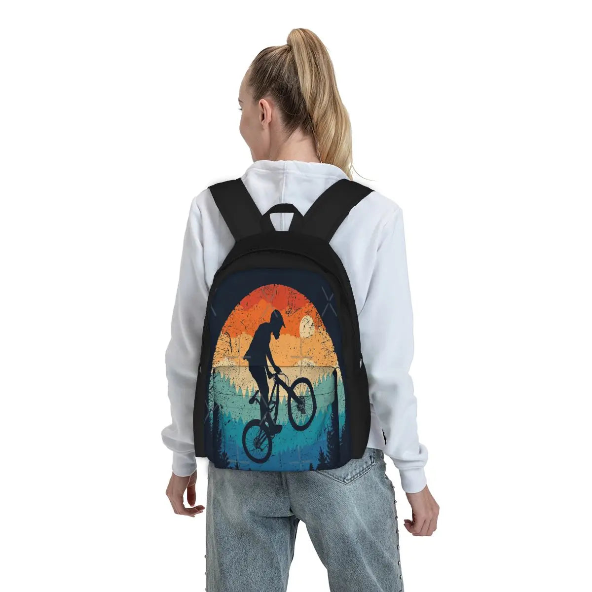 Retro Mountain Biking Backpack Print Zipper Men Women Bags
