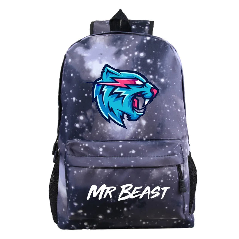 Mr Beast Lightning Cat Backpack Boys Girls Cartoon Bookbag