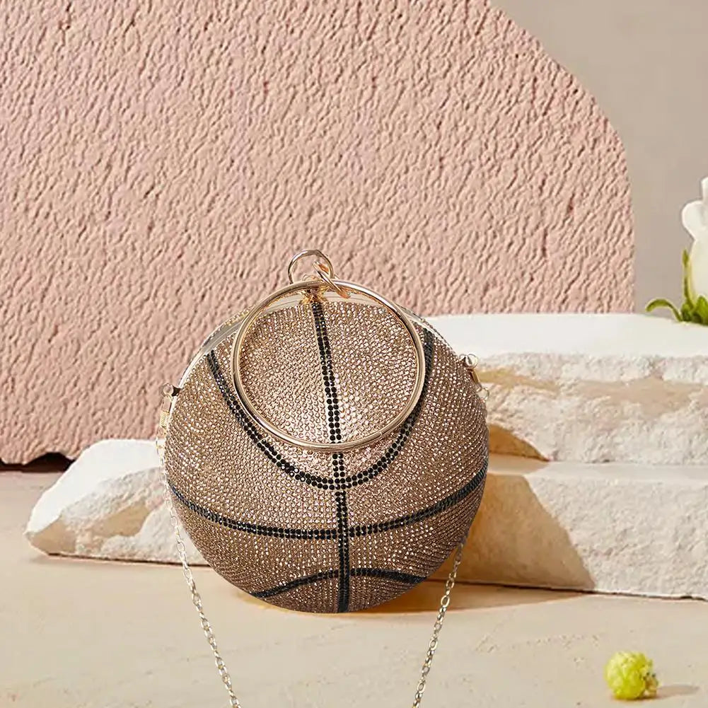 Basketball Style Party Ladies Handbag Clutch Diamond Studded Purses