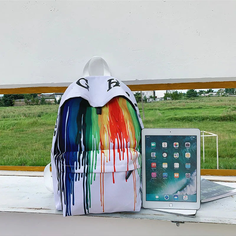 Watercolor Ink Print School Backpack Girls Boys Rucksack Shoulder Bag