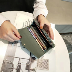 Cow Leather Long Wallet Womens Functional Flap Over Wallet
