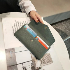 Cow Leather Long Wallet Womens Functional Flap Over Wallet