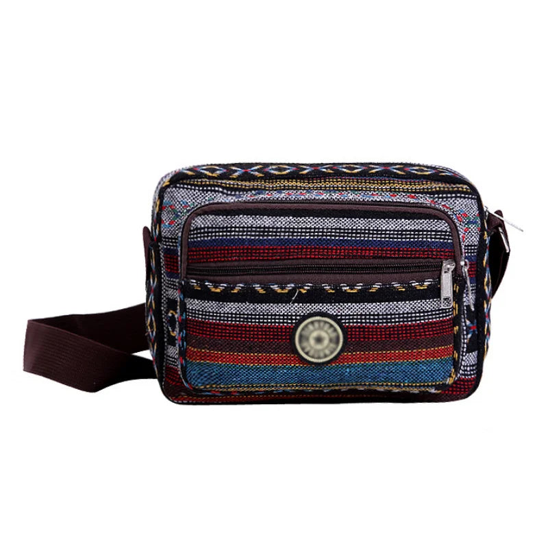 Striped Canvas Crossbody Bag for Women