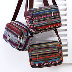 Striped Canvas Crossbody Bag for Women