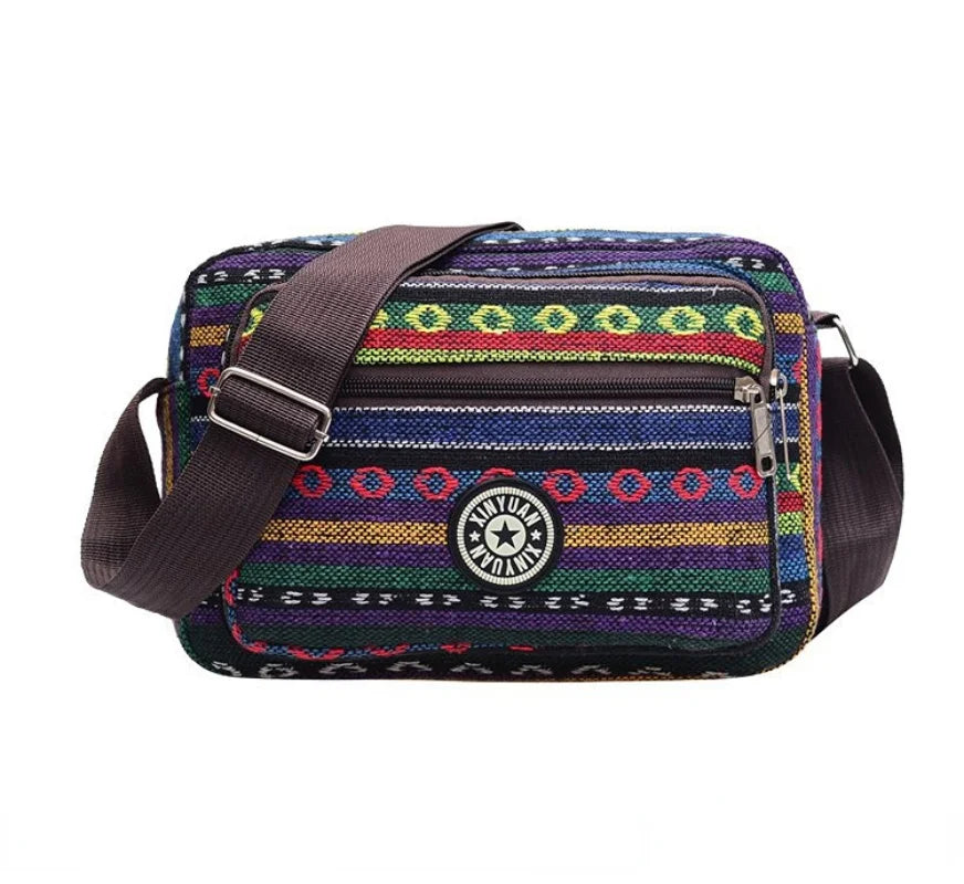 Striped Canvas Crossbody Bag for Women