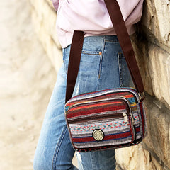 Layer Messenger Bag Women Striped Canvas Crossbody Bag
