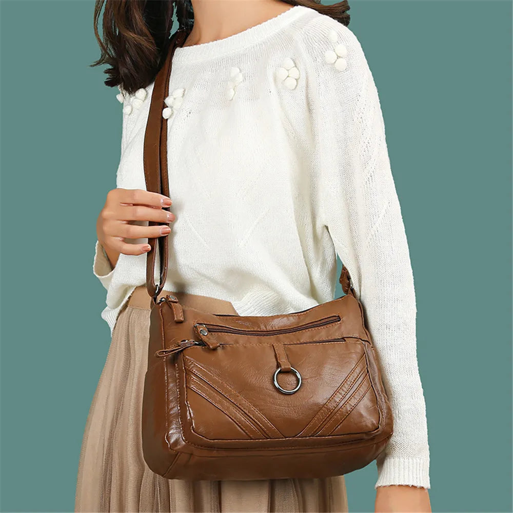 Vintage Leather Shoulder Bag for Women Crossbody Handbag