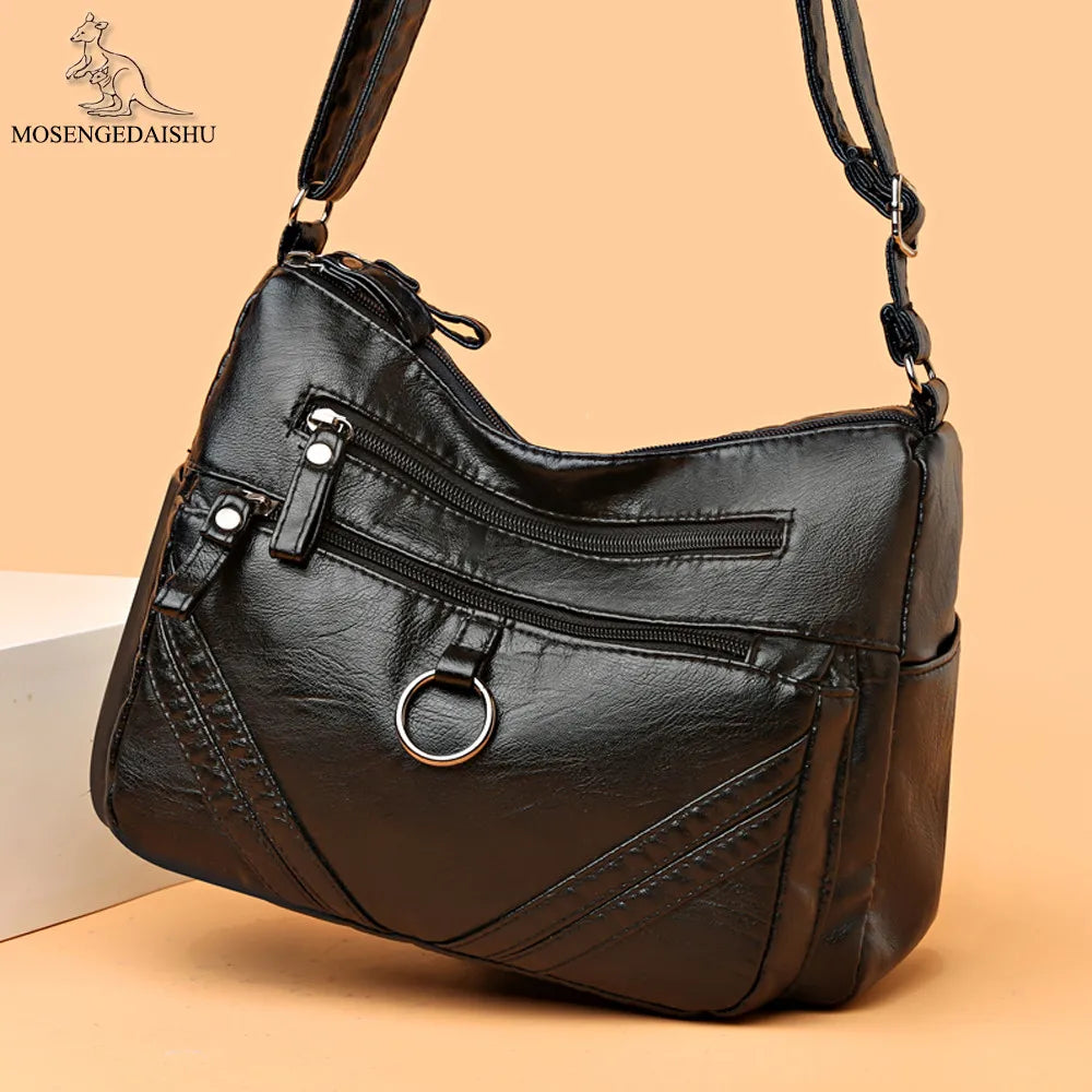 Vintage Leather Shoulder Bag for Women Crossbody Handbag